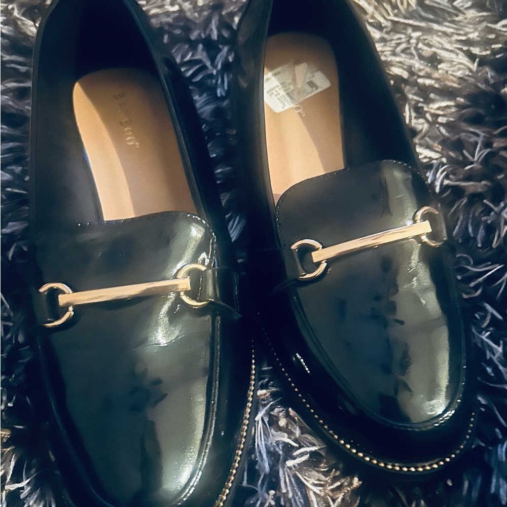 Bamboo Black Loafers with Gold Detailing